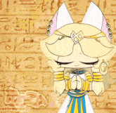 a drawing of a cat with a crown on her head with the word egypt on the bottom