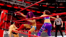 two women are wrestling in a ring with a referee and the word usa on the bottom