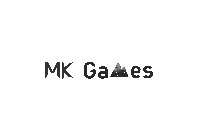 the logo for mk games has a mountain in the middle of it .