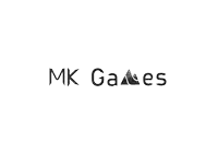 the logo for mk games has a mountain in the middle of it .