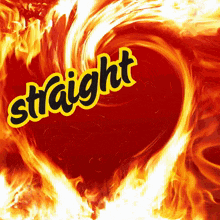 the word straight is on a red heart surrounded by flames