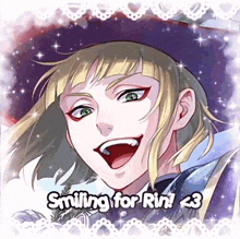 a smiling anime character with the words smiling for rin written below him