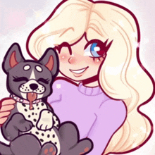 a girl is holding a dalmatian dog in her arms