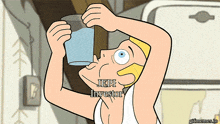 a cartoon of a man drinking from a cup with the name jepi investor written on it