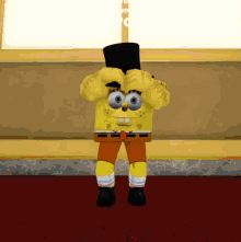a cartoon spongebob covering his eyes with his hands