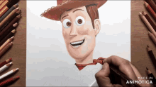 a drawing of woody from toy story is being made in animatica