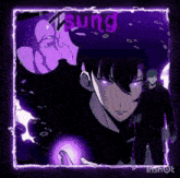 a picture of a man with purple eyes and the word sung on the top