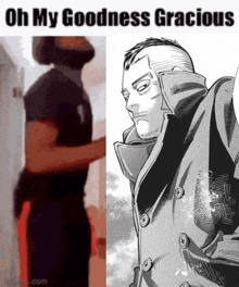 a picture of a man next to a picture of a man in a trench coat