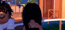 a girl with long black hair wearing a necklace with the letter a