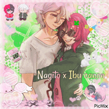 a picture of two anime characters with the words nagito x ibu canon