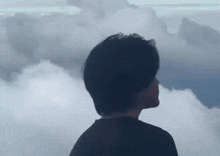 a person standing in front of a cloudy sky looking at it