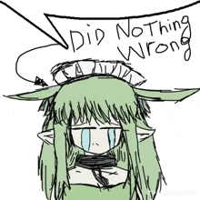 a drawing of a girl with a speech bubble saying did nothing wrong