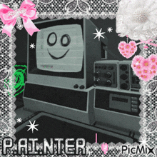 a picture of a computer with a smiley face and the words painter