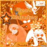 a collage of cartoon characters with the words good morning written on it