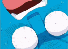a close up of a cartoon character 's face with white eyes