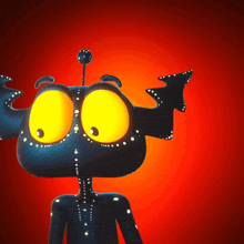 a cartoon character with big yellow eyes and a star on its head