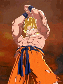 a cartoon drawing of a man in orange shorts