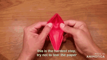 a close up of a person 's hands holding a piece of paper that says made in animatica on the bottom
