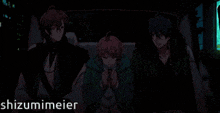 a close up of a person 's face with the words shizumimeier twas but a lie below it