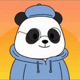 a cartoon panda bear wearing a blue hat and glasses