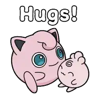 a cartoon of jigglypuff hugging a smaller pink pokemon