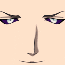 a man with a bald head and purple eyes