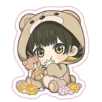 a cartoon of a girl wearing a teddy bear costume holding a teddy bear