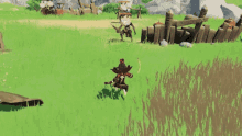 a girl in a video game is standing in a field .
