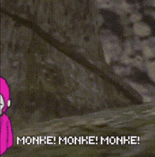 a cartoon of a monkey with the words monke ! monke ! monke ! below it