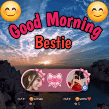 a poster that says good morning bestie with two girls on it