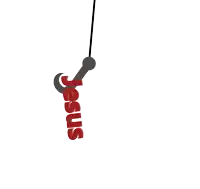 the word jesus is hanging from a hook on a white background