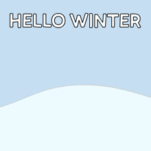 a cartoon raccoon is skiing down a snowy hill with the words hello winter above it