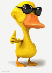 a yellow cartoon duck wearing sunglasses is giving a thumbs up