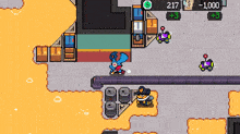 a pixel art drawing of a building with the letter a on the bottom right