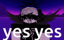 a person with wings and the words yes yes behind them