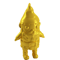 a gold gnome with a beard and a hat