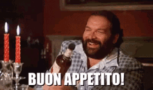 Buon Appetito Bud Spencer Vino Cena Pranzo Pappa Cibo Evviva GIF - Have A Nice Meal Wine Dinner GIFs