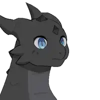 a drawing of a black dragon with blue eyes and sharp claws