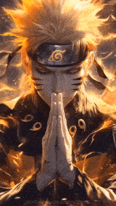 a painting of naruto with his hands folded in prayer .