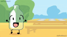 a cartoon drawing of a bottle with a face and arms is titled daffodilossc