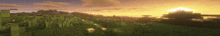 the sun is setting over a grassy field in minecraft