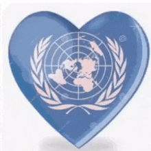 a blue heart with a laurel wreath and the united nations flag on it