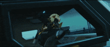 a man in a helmet is flying through the air in a cartoon