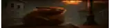 a circle of fire is surrounded by buildings in a dark room .