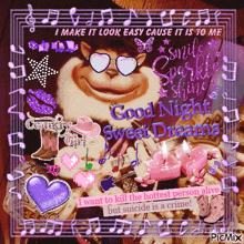 a good night sweet dreams greeting with a cartoon character