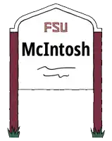 a cartoon drawing of a sign that says `` fsu mcintosh '' .