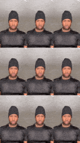 a man wearing a black shirt and a black beanie looks at the camera