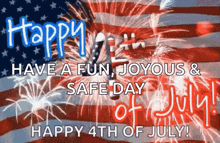 a happy 4th of july greeting card with fireworks and an american flag .