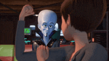 a cartoon character is flexing his muscles while a woman says " yeah "