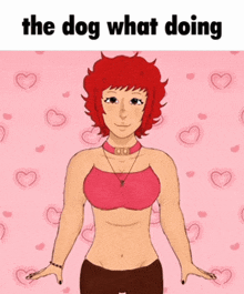 a drawing of a girl with the words the dog what doing